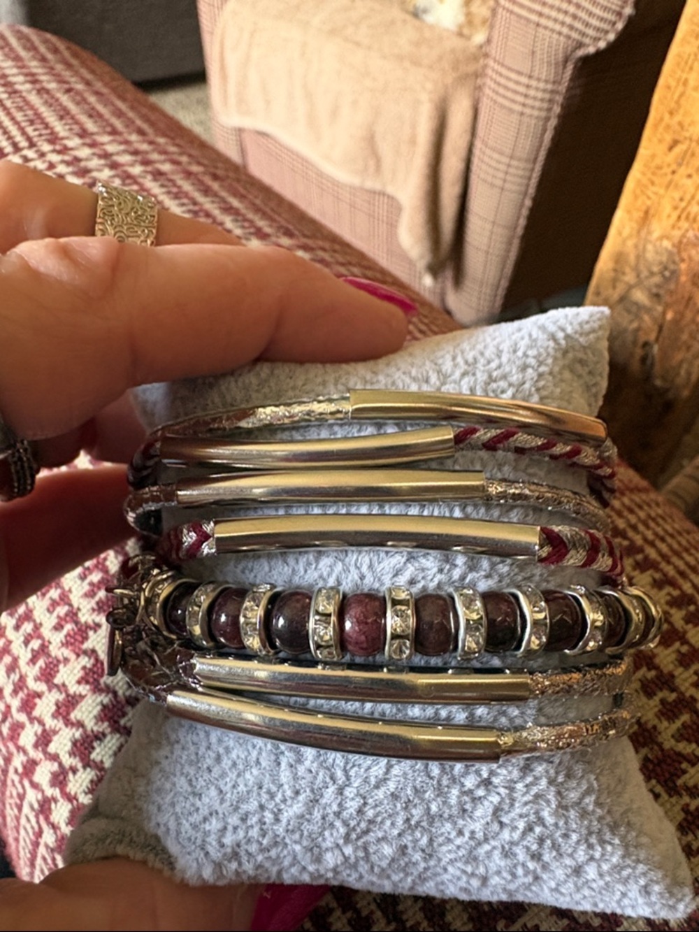 Burgundy and Gold Multi-Strand Wrap Bracelet